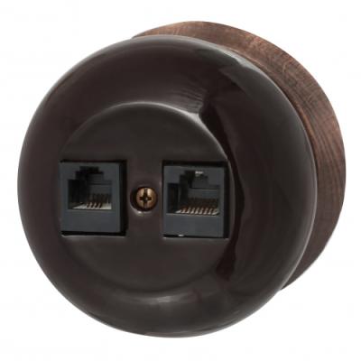 Ретро розетка компьютерная Bironi, коллекция Фаберже, керамика шоколадная ночь