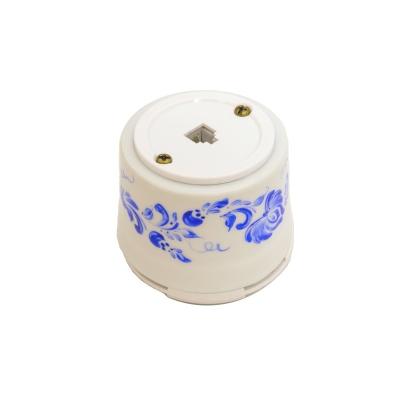 Ретро розетка телефонная Salvador, фарфор, наружный монтаж, белый, коллекция "Гжель"