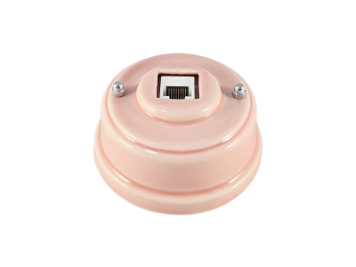 Ретро розетка компьютерная Леанза, фарфор rosa (розовый) серебристая фурнитура Ретро розетка компьютерная Леанза, фарфор rosa (розовый) серебристая фурнитура