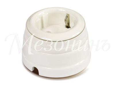 Ретро розетка электрическая Мезонин, коллекция Петергоф, фарфор, окантовка, платина на белом