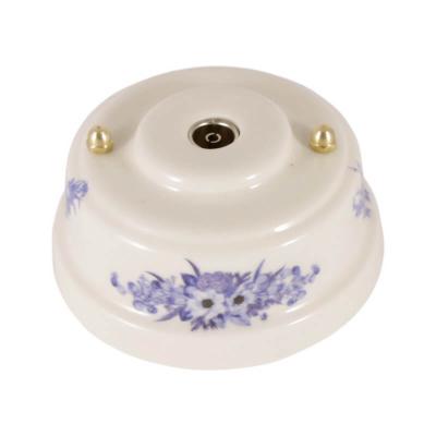 Ретро розетка ТВ Леанза фарфор, fiori viola (синие цветы), золотистая фурнитура