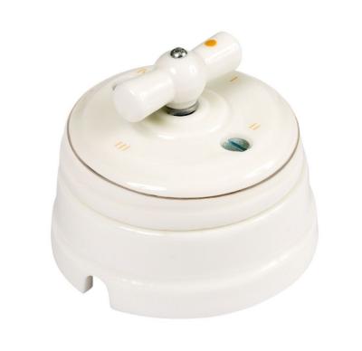 Ретро выключатель Мезонин, фарфор, коллекция Петергоф, окантовка, платина на белом