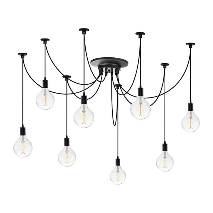 Качественная картинка Люстра-паук Sun Lumen, E27 MODEL#S8, цвет черный, каждый луч 2м.,круглый провод  витой провод