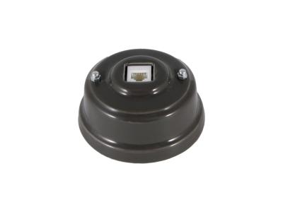 Ретро розетка телефонная Леанза фарфор, grigio (серый), серебристая фурнитура