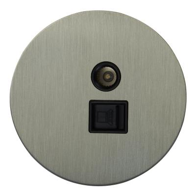 Розетка ТВ + компьютерная RJ45 Salvador "Арт", внутренний монтаж, накладка металл, круг, никель