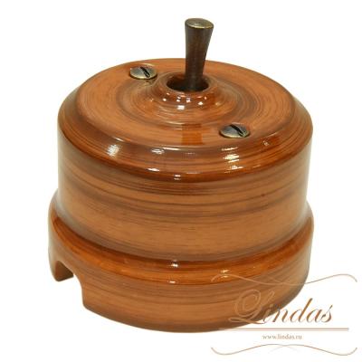 Ретро выключатель кнопка-тумблер Lindas, керамика, Орех , ручка бронза