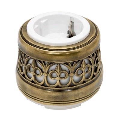 Ретро розетка электрическая Salvador, фарфор, наружный монтаж, белый, коллекция "Латунь"