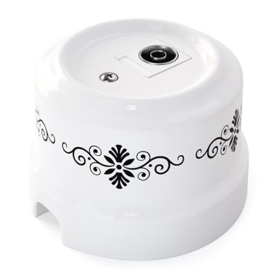 Ретро розетка ТВ Lindas керамика белый (с черным орнаментом)