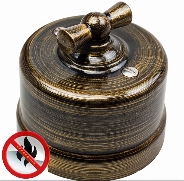 Качественная картинка Ретро выключатель Bironi, коллекция Лизетта, пластик, поворотный, бронза