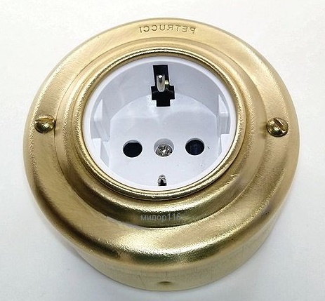 Качественная картинка Ретро розетка электрическая Petrucci, металл, золото