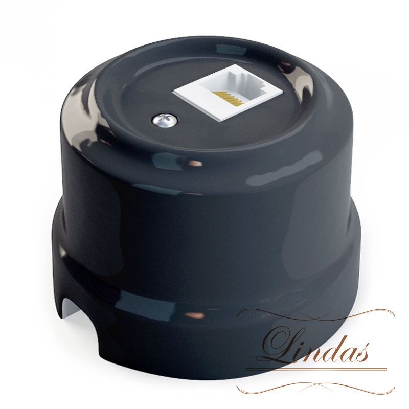 Ретро розетка компьютерная Lindas, керамика, графит Качественная картинка Ретро розетка компьютерная Lindas, керамика, графит