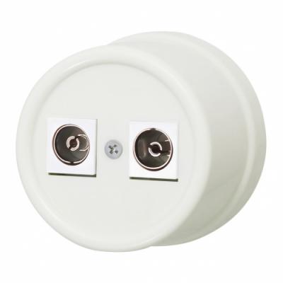 Ретро розетка ТВ двойная Bironi, коллекция Лизетта, пластик слоновая кость