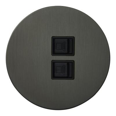 Розетка компьютерная двойная RJ45 Salvador "Арт", внутренний монтаж, накладка металл, круг, антрацит