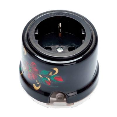 Ретро розетка электрическая Salvador, фарфор, наружный монтаж, черный, коллекция "Хохлома" Ретро розетка электрическая Salvador, фарфор, наружный монтаж, черный, коллекция "Хохлома"