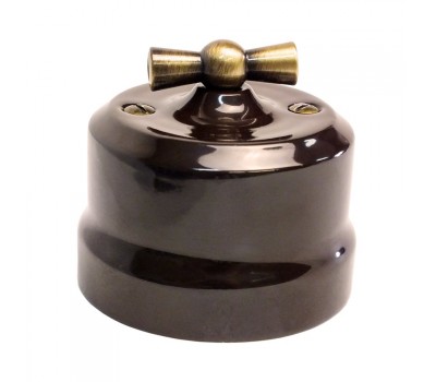 Ретро выключатель Interior Electric, керамика, серия "Verona", коричневый с латунной ручкой