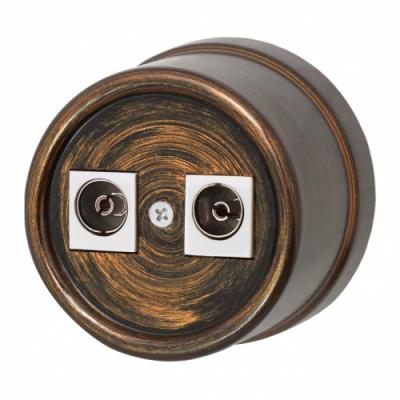 Ретро розетка ТВ двойная Bironi, коллекция Лизетта, пластик бронза