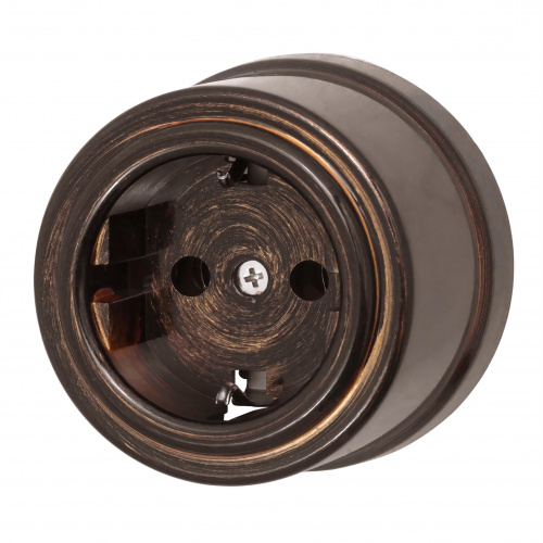 Качественная картинка Ретро розетка электрическая Bironi, коллекция Лизетта, пластик, бронза