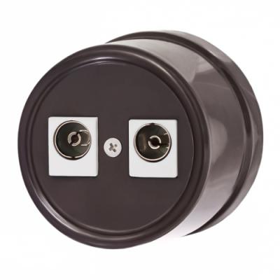 Ретро розетка ТВ двойная Bironi, коллекция Лизетта, пластик коричневый