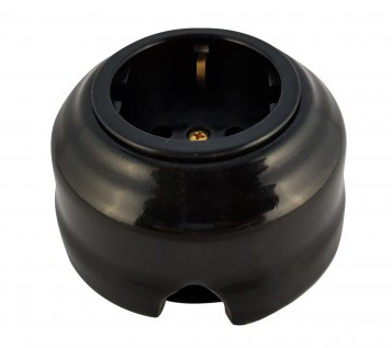 Ретро розетка электрическая Леанза фарфор, nero (черный), золотистая фурнитура Ретро розетка электрическая Леанза фарфор, nero (черный), золотистая фурнитура