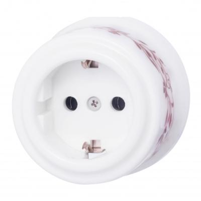 Ретро розетка электрическая Bironi, коллекция Лизетта Декор, керамика, белый с декором