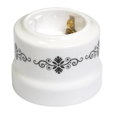 Ретро розетка электрическая Lindas керамика белый (с черным орнаментом) Ретро розетка электрическая Lindas керамика белый (с черным орнаментом)