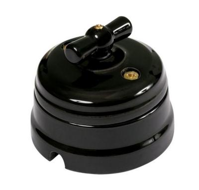 Ретро выключатель Мезонин, фарфор, коллекция Новая Голландия, черный