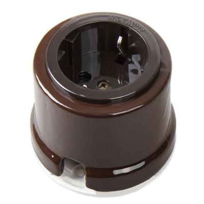 Ретро розетка электрическая Salvador, фарфор, наружный монтаж, коричневый