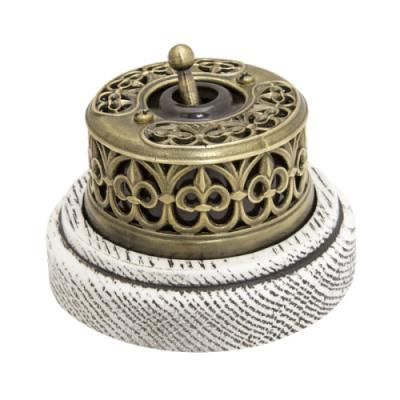 Ретро выключатель Salvador, фарфор, тумблерный, коричневый, накладка латунь