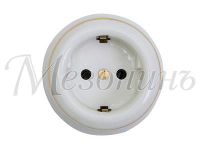 Ретро розетка электрическая Мезонин, коллекция Петергоф, фарфор, без подъем. рамки, золото на белом Ретро розетка электрическая Мезонин, коллекция Петергоф, фарфор, без подъем. рамки, золото на белом