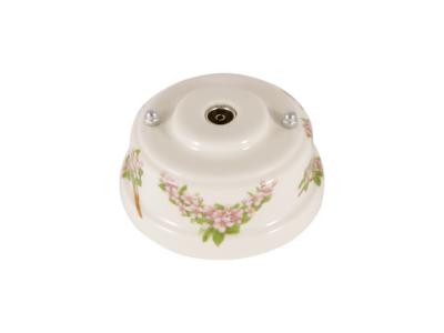 Ретро розетка ТВ Леанза фарфор, fiori rosa (розовые цветы), серебристая фурнитура