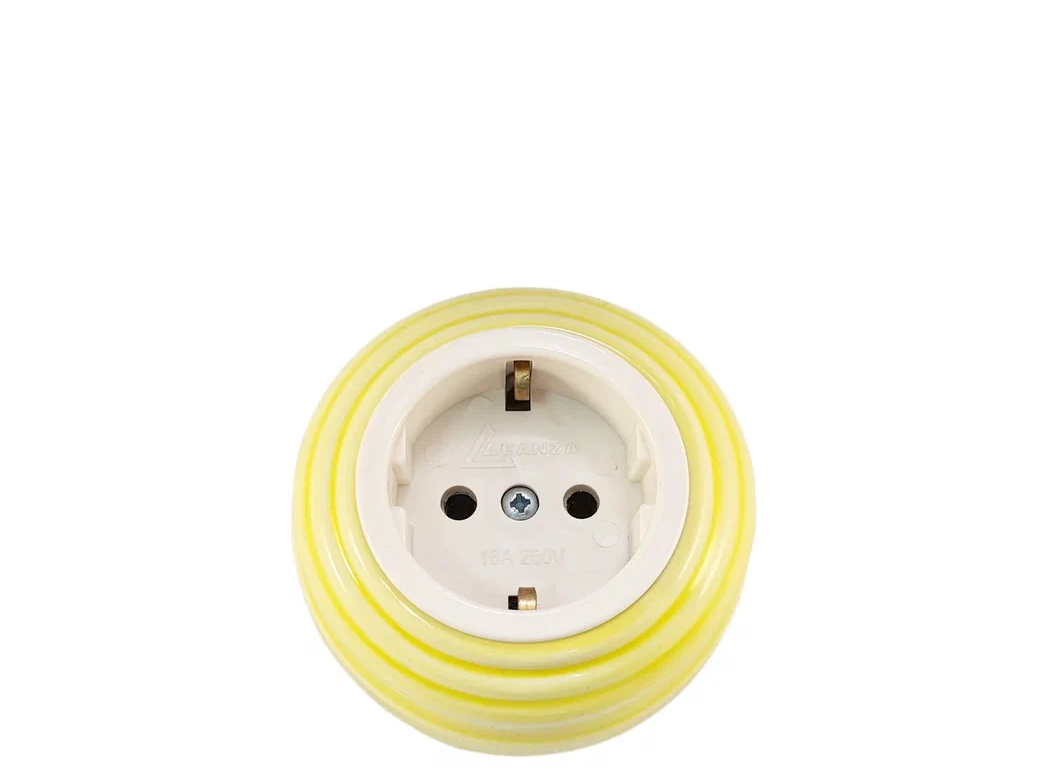 Ретро розетка электрическая Леанза, фарфор, giallo (желтый), серебристая фурнитура