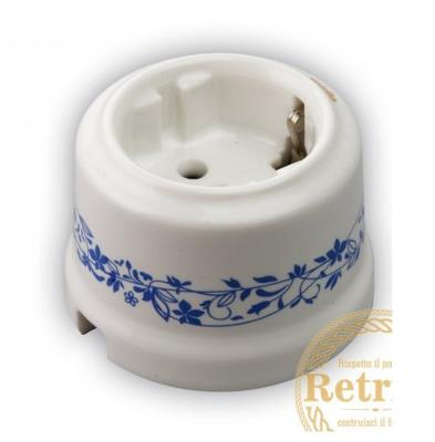 Ретро розетка Retrika, электрическая, с заземл.контактом, керамика, декор синий №2