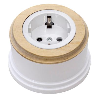 Ретро розетка электрическая Salvador, пластик, наружный монтаж, белый, рамка круглая некрашеная