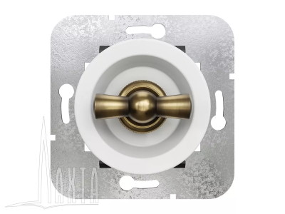 Ретро выключатель Мезонин, серия Лахта, Оптима, пластик, скрытый монтаж, белый, ручка бронза