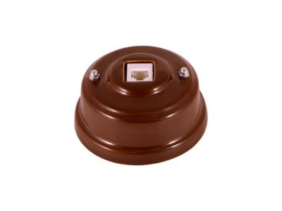 Ретро розетка телефонная Леанза фарфор, bruno (коричневый), серебристая фурнитура Ретро розетка телефонная Леанза фарфор, bruno (коричневый), серебристая фурнитура