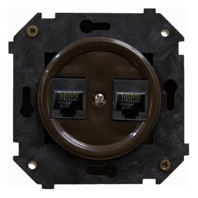 Ретро розетка компьютерная Bironi, коллекция Шедель, пластик, скрытый монтаж, коричневый