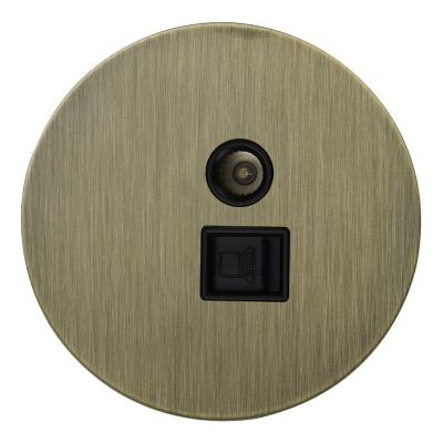 Розетка ТВ + компьютерная RJ45 Salvador "Арт", внутренний монтаж, накладка металл, круг, бронза