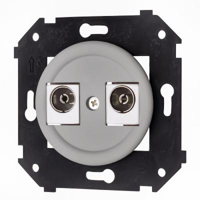 Ретро розетка ТВ двойная Bironi, коллекция Шедель Бриз, пластик, скрытый монтаж, титан матовый