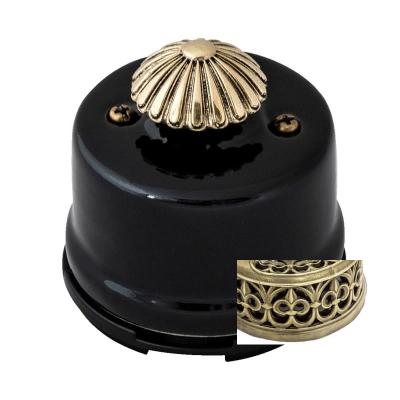 Ретро выключатель Salvador, диммер, фарфор, наружный монтаж, черный с накладкой состаренное серебро