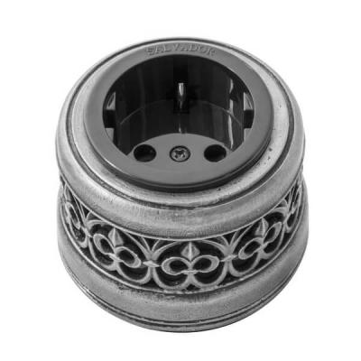 Ретро розетка электрическая Salvador, фарфор, наружный монтаж, черный, накладка состаренное серебро Ретро розетка электрическая Salvador, фарфор, наружный монтаж, черный, накладка состаренное серебро