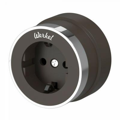 Ретро розетка с заземлением Vintage (мокко матовый/хром) W5871052
