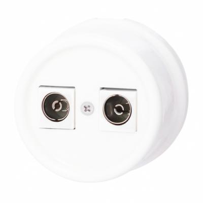 Ретро розетка ТВ двойная Bironi, коллекция Лизетта, пластик белый