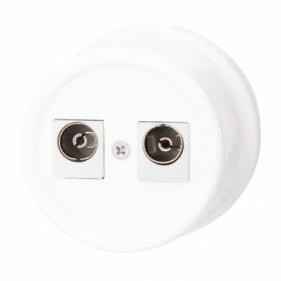 Ретро розетка ТВ двойная Bironi, коллекция Лизетта, керамика, белый