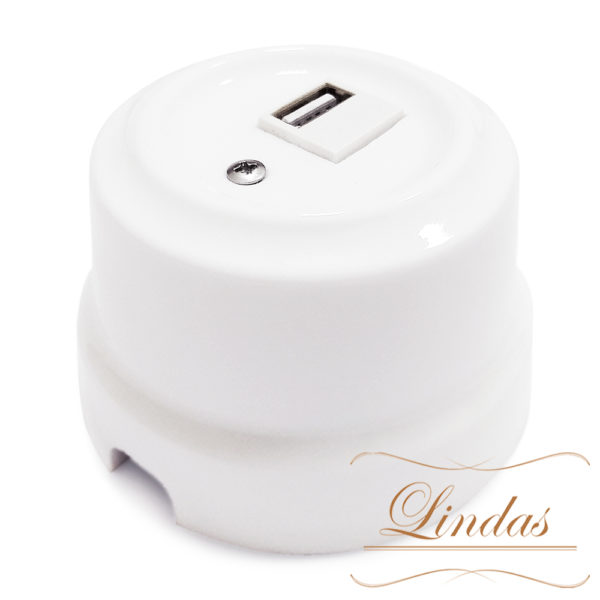 Качественная картинка Ретро розетка USB Lindas керамика белый