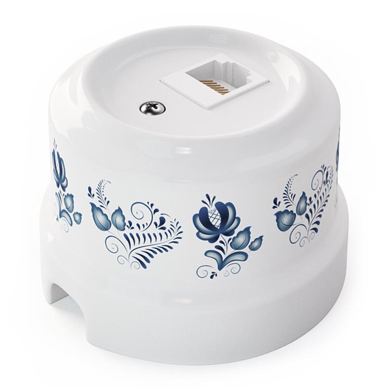 Ретро розетка компьютерная Lindas керамика белый (с росписью под Гжель)