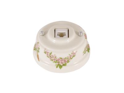 Ретро розетка телефонная Леанза фарфор, fiori rosa (розовые цветы), серебристая фурнитура Ретро розетка телефонная Леанза фарфор, fiori rosa (розовые цветы), серебристая фурнитура