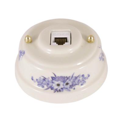 Ретро розетка компьютерная Леанза фарфор, fiori viola (синие цветы), золотистая фурнитура Ретро розетка компьютерная Леанза фарфор, fiori viola (синие цветы), золотистая фурнитура