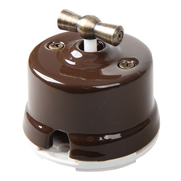 Ретро выключатель Salvador, фарфор, наружный монтаж, поворотный, коричневый