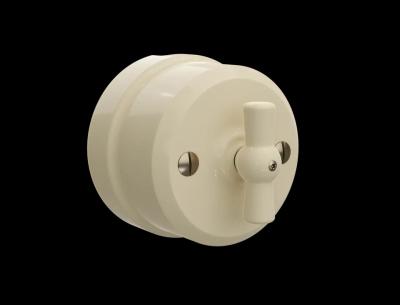 Ретро выключатель Аврора, фарфор, поворотный, слоновая кость