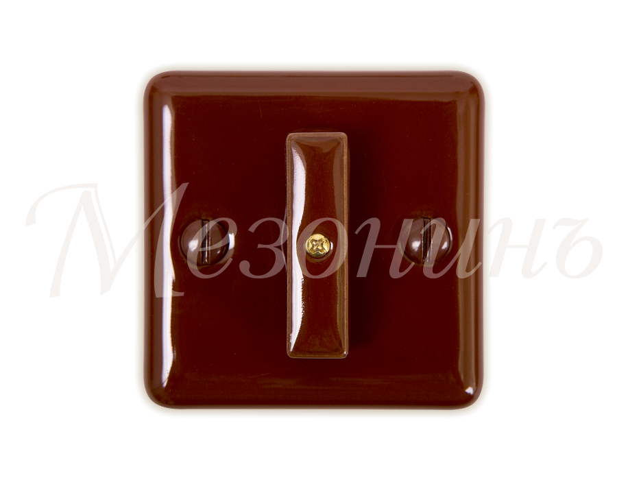 Качественная картинка Ретро выключатель Мезонин, фарфор, коллекция Quadra, коричневый